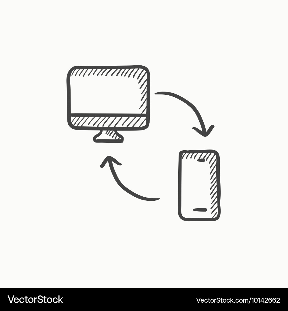 Synchronization computer with phone sketch icon Vector Image