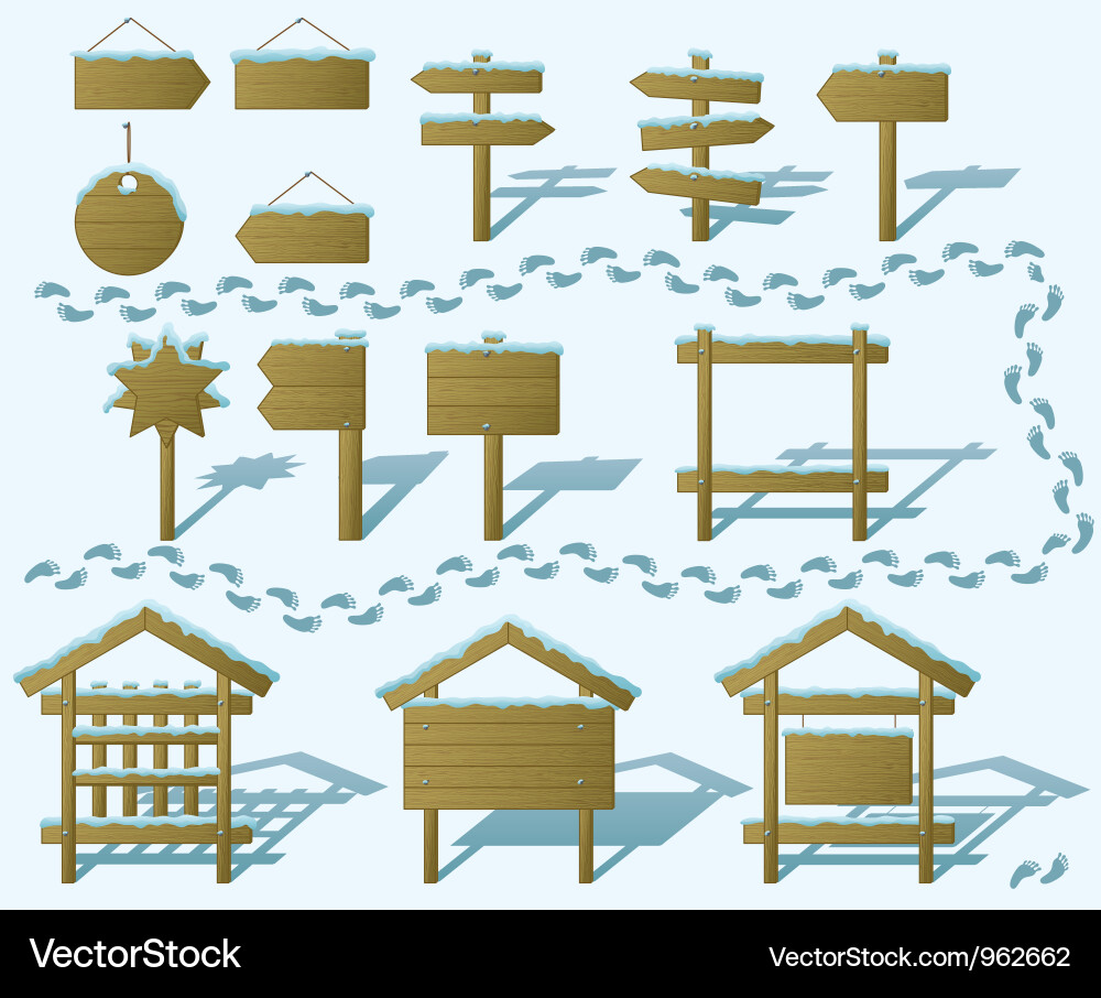 Winter Wood Signs Set Vector Image