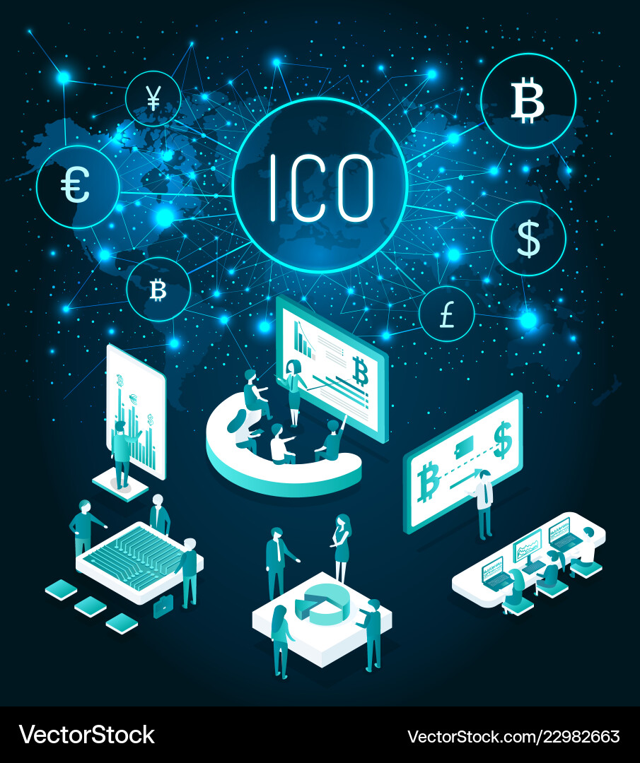 Ico start up and meeting of workers set Vector Image