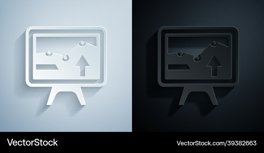 Paper cut computer monitor with graph chart icon Paper cut computer monitor with graph chart icon vector image