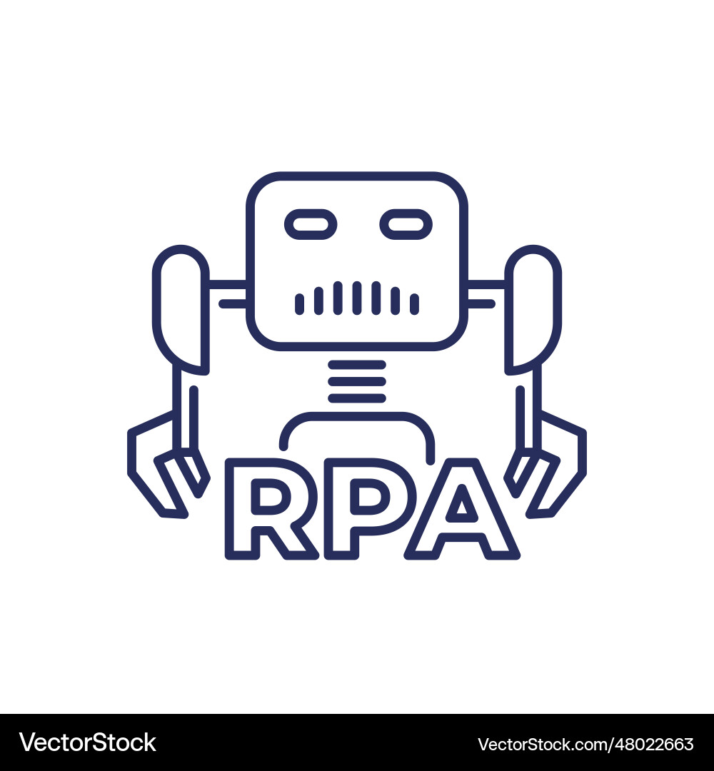 Rpa bot line icon robotic process automation vector image