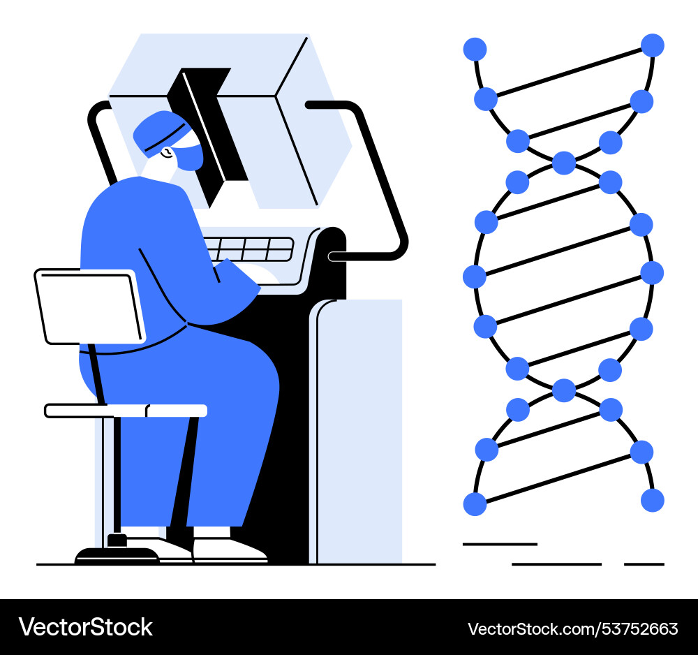 Scientist analyzing genetic data using advanced Scientist analyzing genetic data using advanced vector image