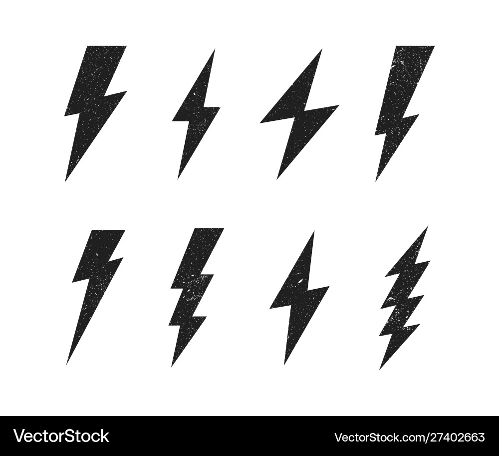 Set lightning bolt with grunge texture Set lightning bolt with grunge texture vector image