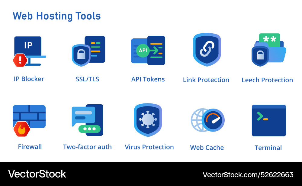 Web-Hosting-Tools-Symbol-Set-Service von ssl ip Web-Hosting-Tools-Symbol-Set-Service von ssl ip vektorbild