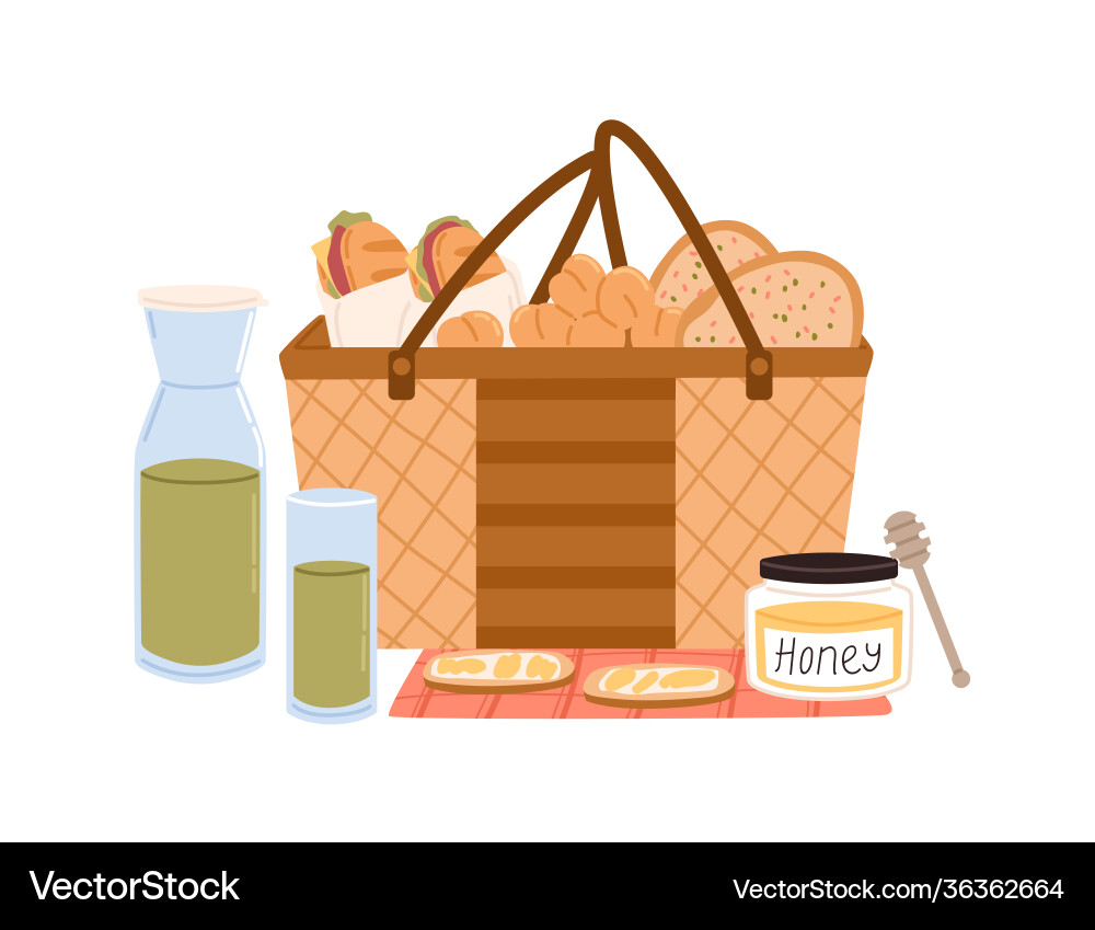 Composition picnic basket with sandwiches Composition picnic basket with sandwiches vector image