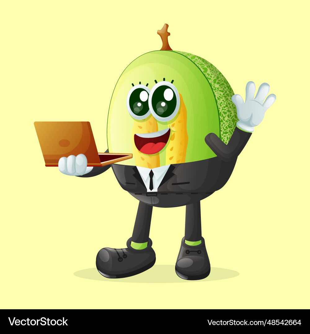 Honeydew melon character typing on a computer Vector Image