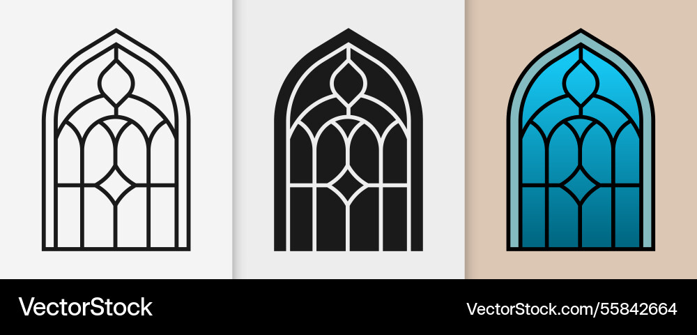 Islamic window outline and silhouette icon set Islamic window outline and silhouette icon set vector image