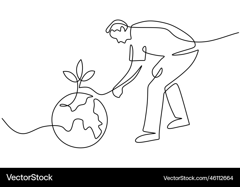 One continuous single line of man keep world One continuous single line of man keep world vector image