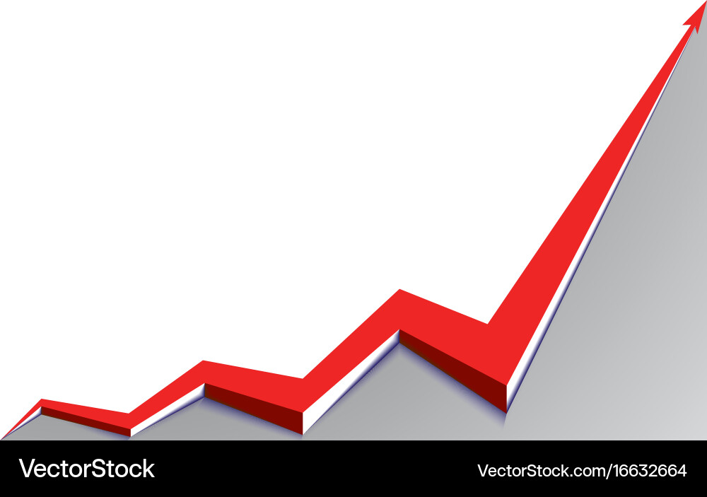 Red arrow graph goes up on white background vector image
