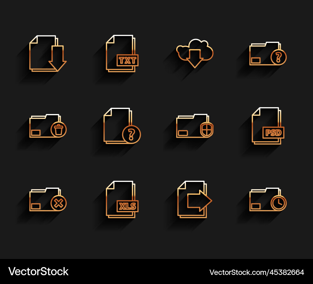 Set line delete folder xls file document Set line delete folder xls file document vector image