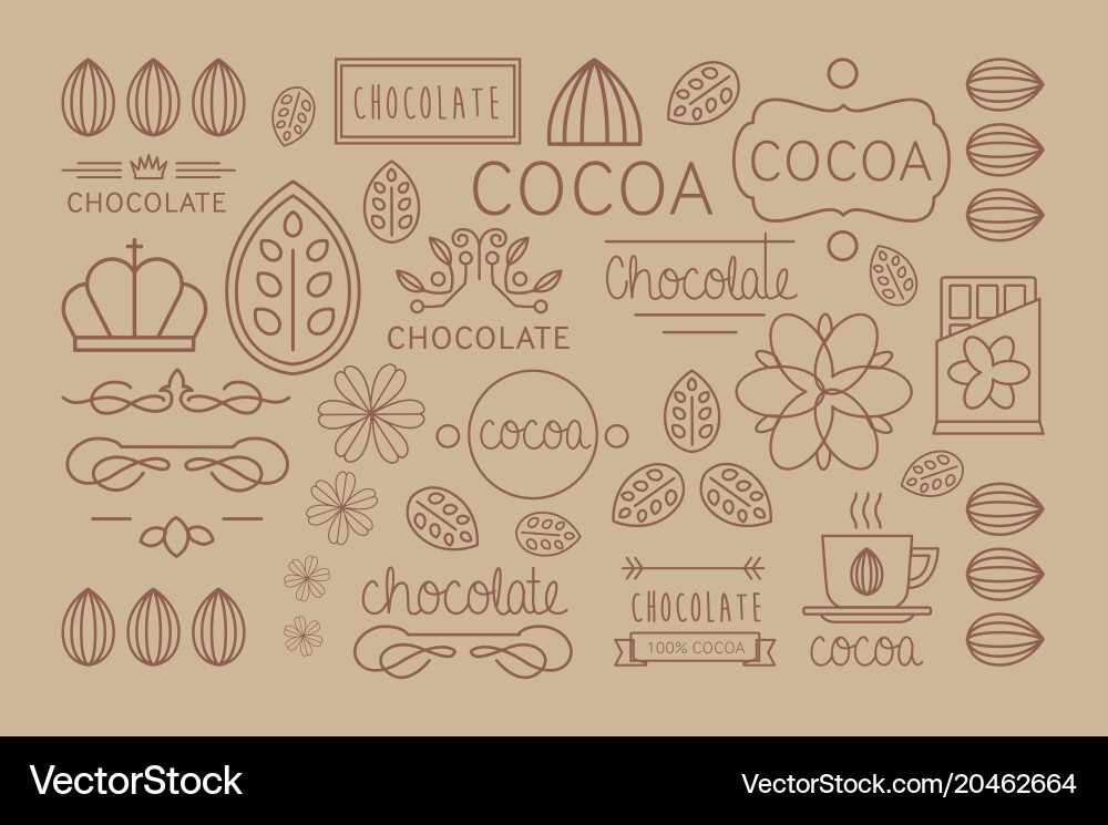 Set of linear cocoa labels original vector image