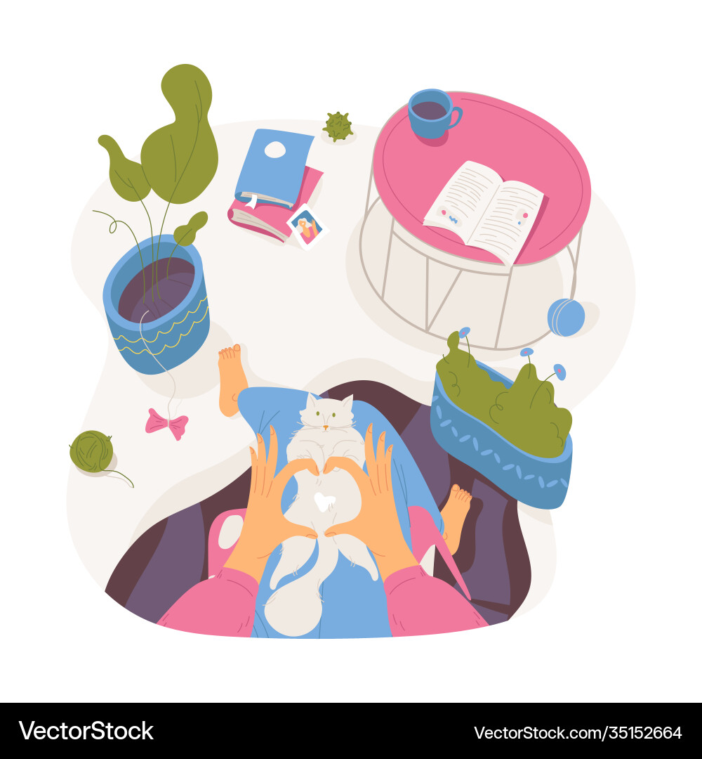 Woman loves her cat interior scene slow life Woman loves her cat interior scene slow life vector image