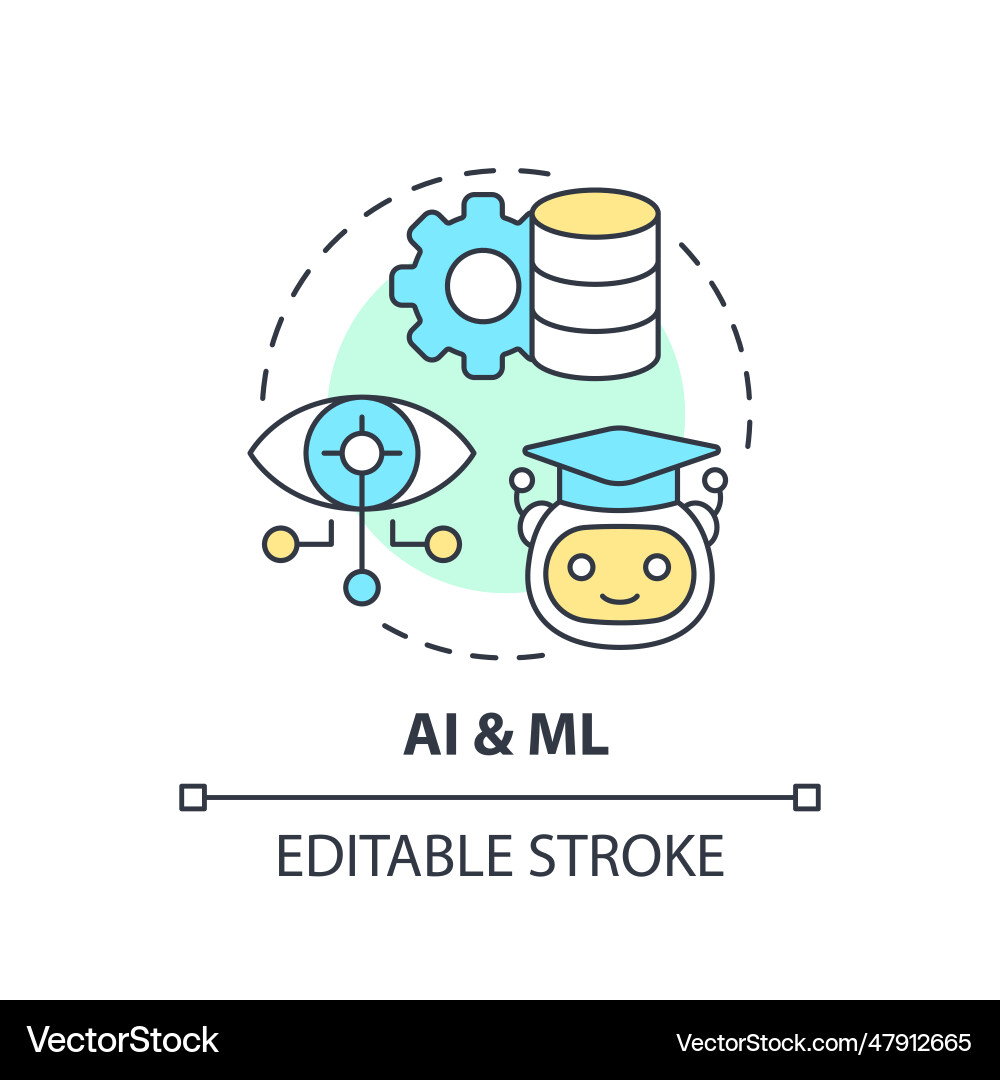 2d ai and ml concept linear icon 2d ai and ml concept linear icon vector image