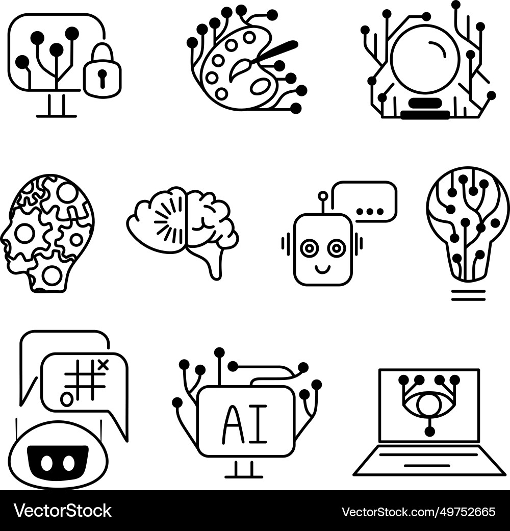 Artificial intelligence line icons editable stroke Vector Image