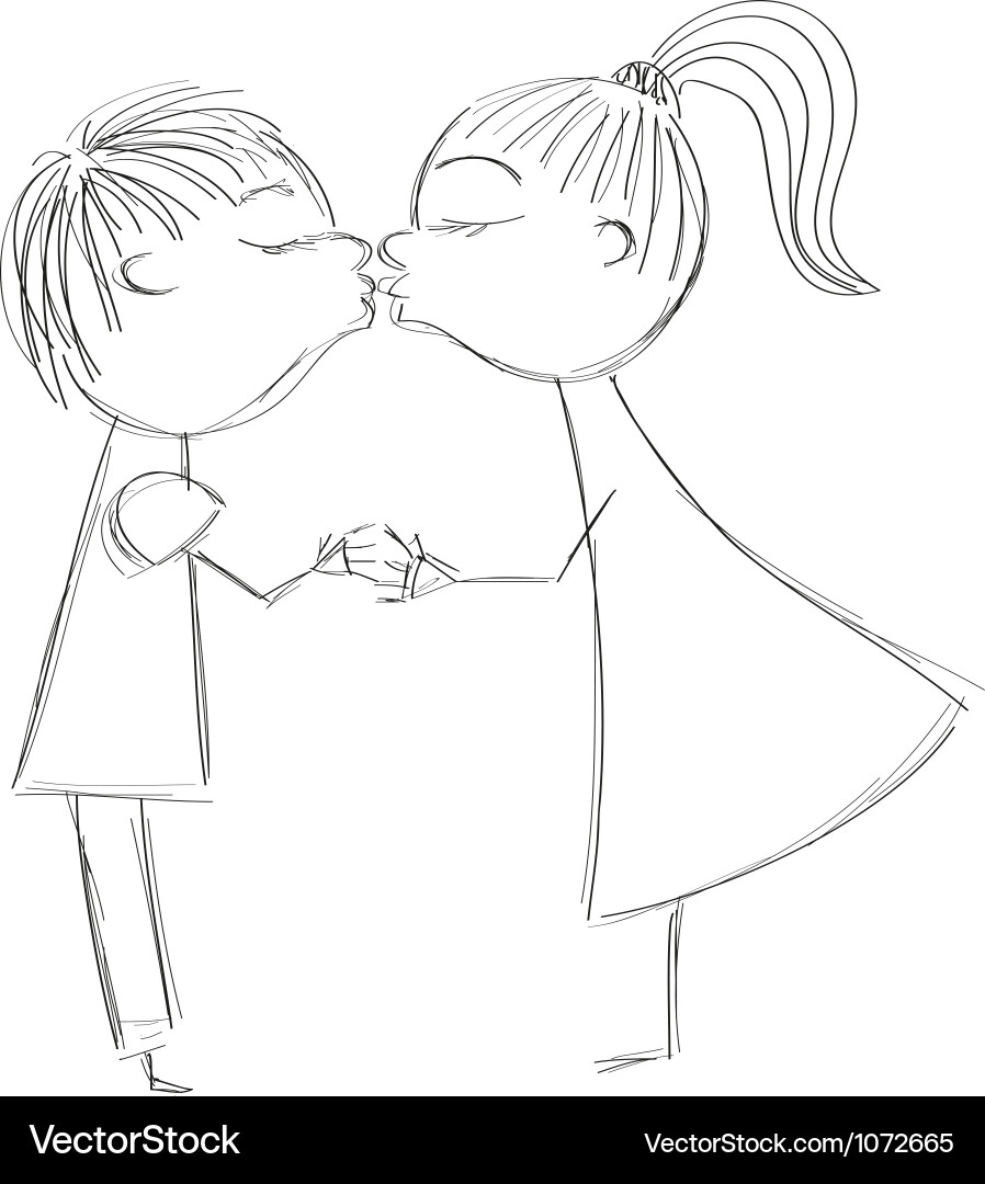Boy and Girl Kissing Illustration Vector Image