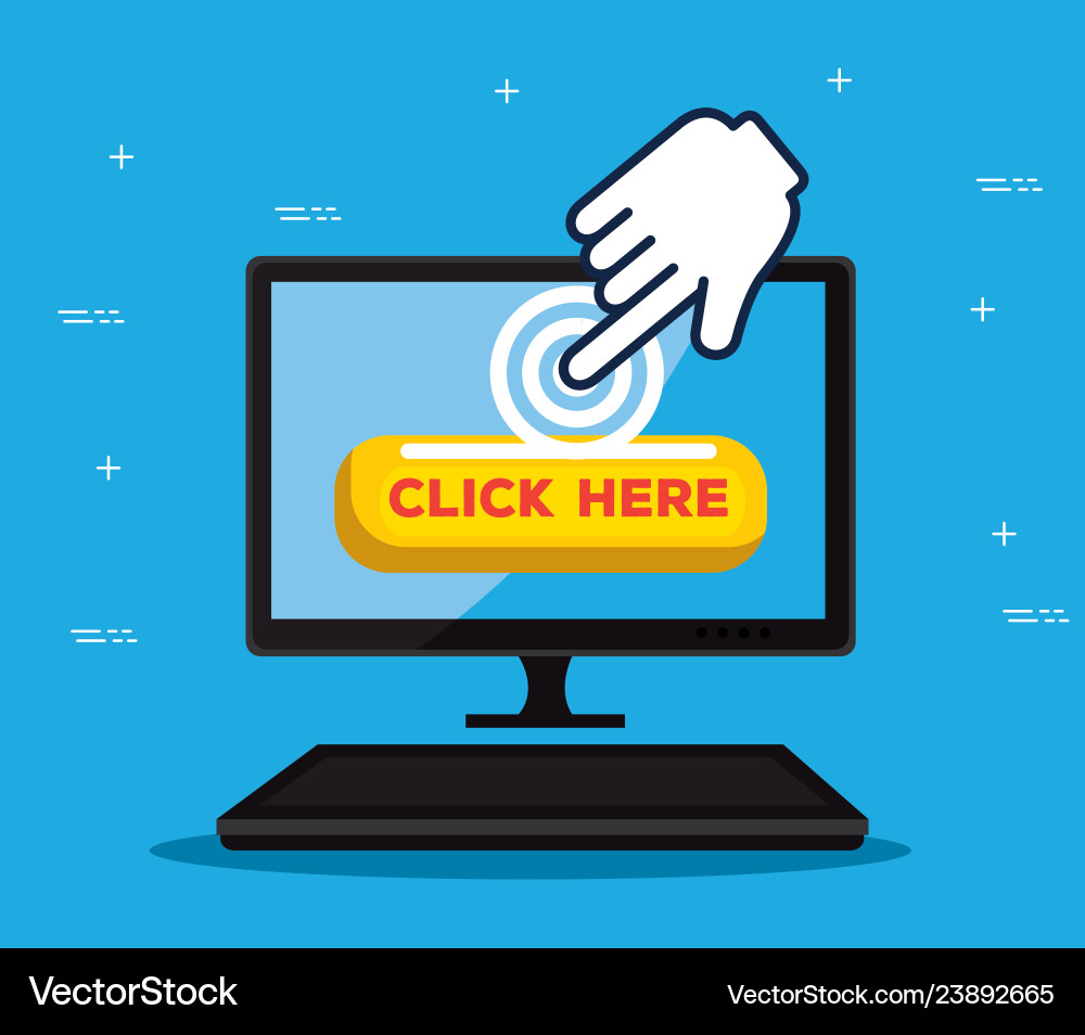 Computer with hand mouse pixel cursor Vector Image