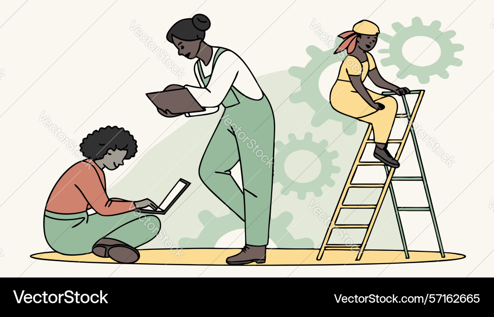 Data analyst working on ladder design generative vector image