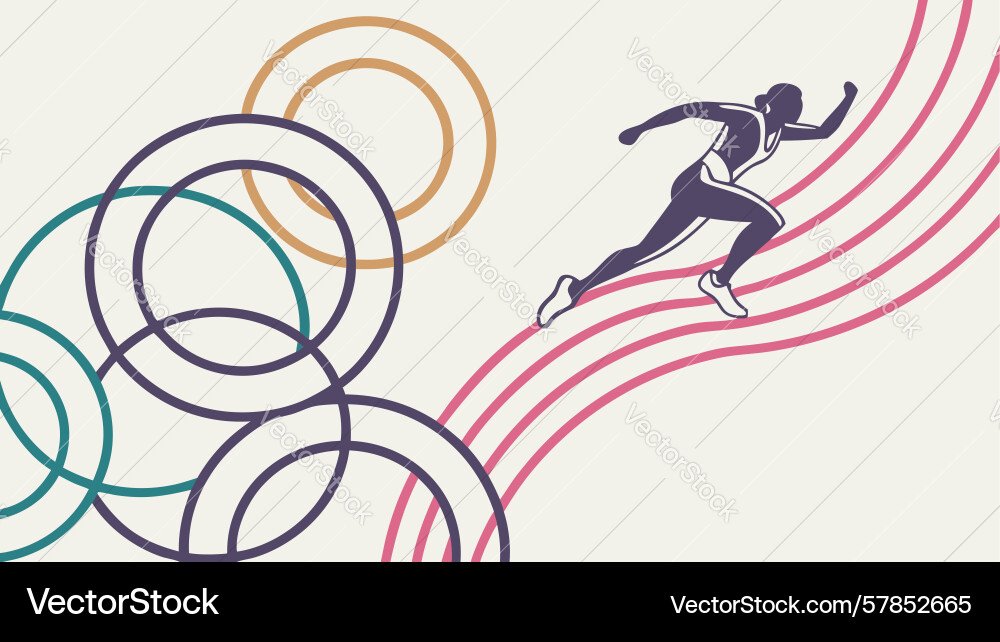 Dynamic runner with abstract rings symbolizing vector image