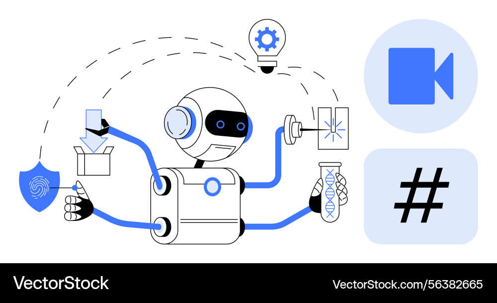 Futuristic robot managing tasks with ai Futuristic robot managing tasks with ai Vector Image