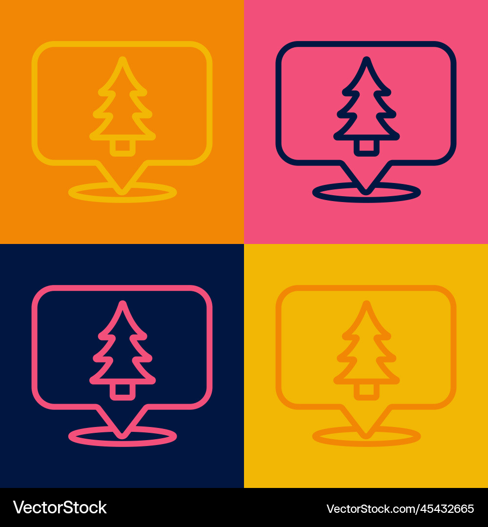 Pop art line location of the forest on a map icon Vector Image