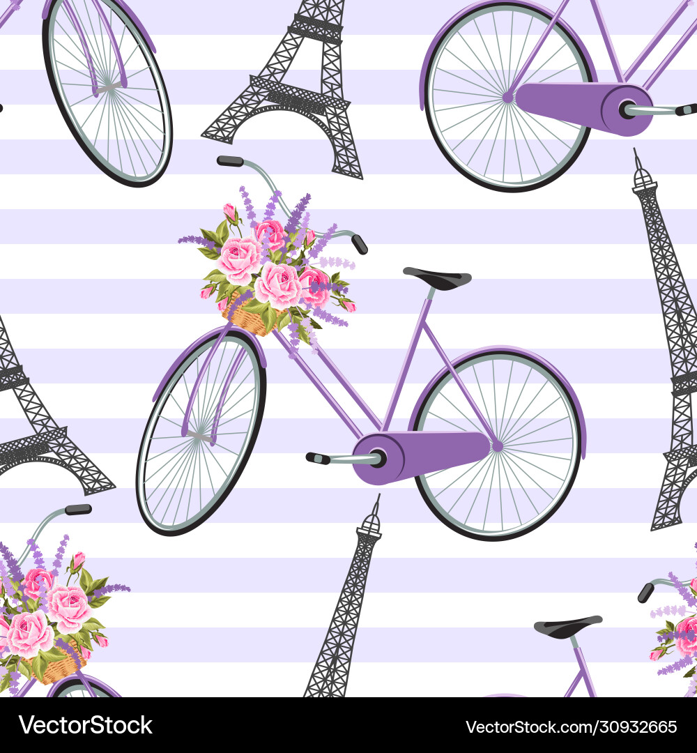 Seamless pattern with eiffel tower bicycle Seamless pattern with eiffel tower bicycle vector image
