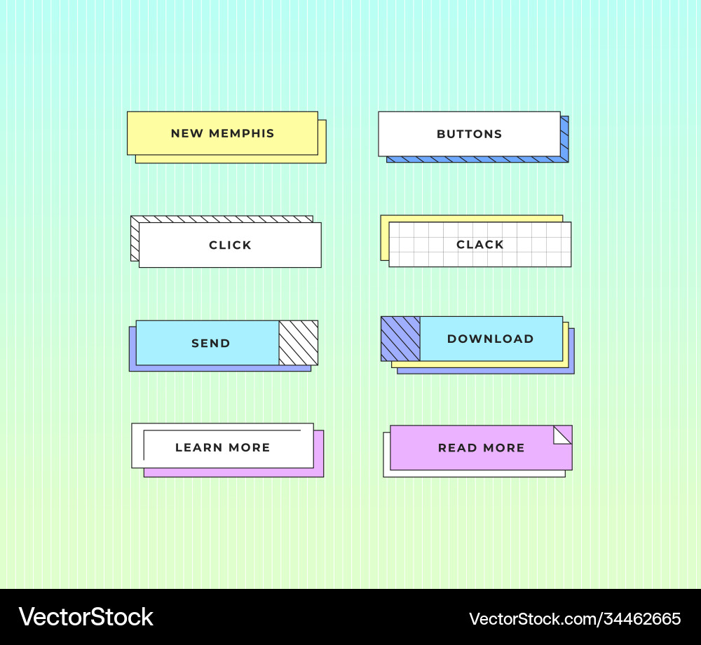 Set buttons in new memphis style vector image