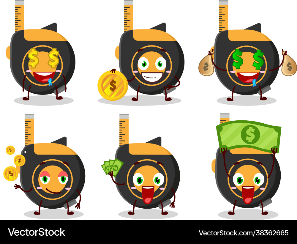 Tape Maß mit niedlichen Emoticon bringen Geld Tape Maß mit niedlichen Emoticon bringen Geld vektorbild