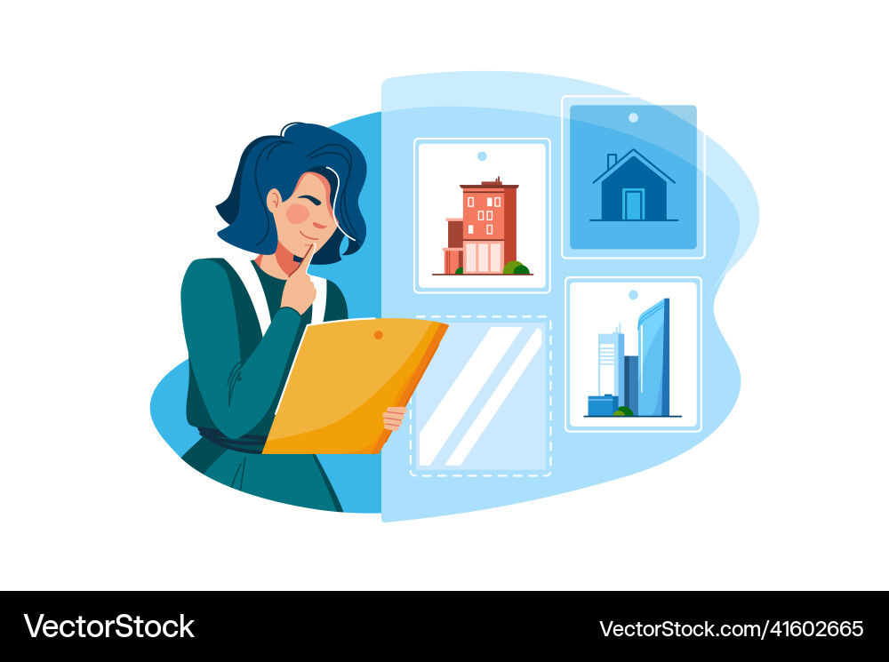 Woman making choice of real estate rental options Woman making choice of real estate rental options vector image