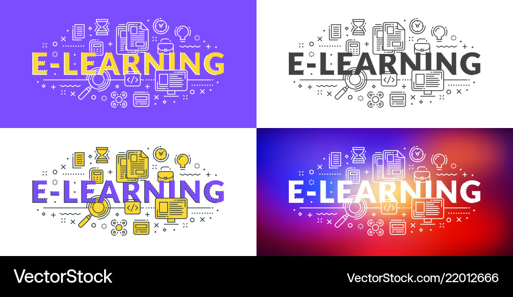 E-learning flat line concept for web banner E-learning flat line concept for web banner vector image