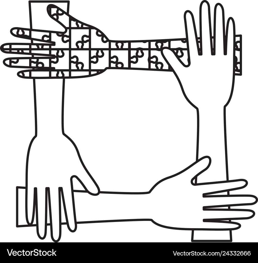 Hands teamwork with puzzle solution Hands teamwork with puzzle solution vector image