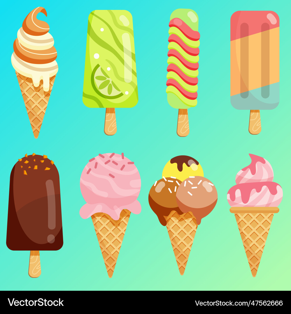 Ice cream realistic constructor set of various Ice cream realistic constructor set of various Vector Image