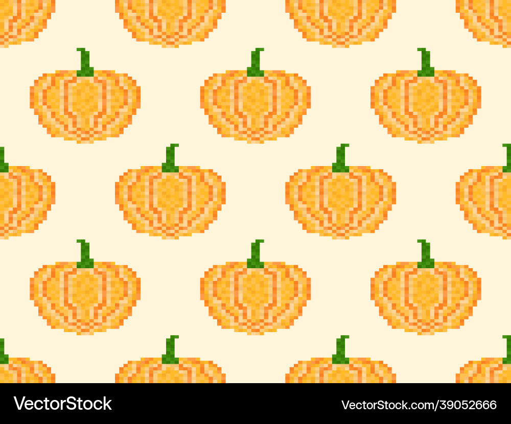 Pumpkin seamless pattern in pixel art style 8 bit Pumpkin seamless pattern in pixel art style 8 bit vector image
