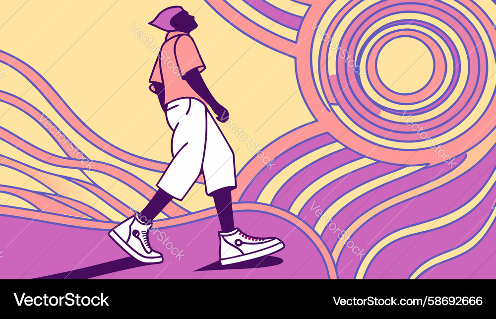 Reflective journey man on abstract circular path Vector Image