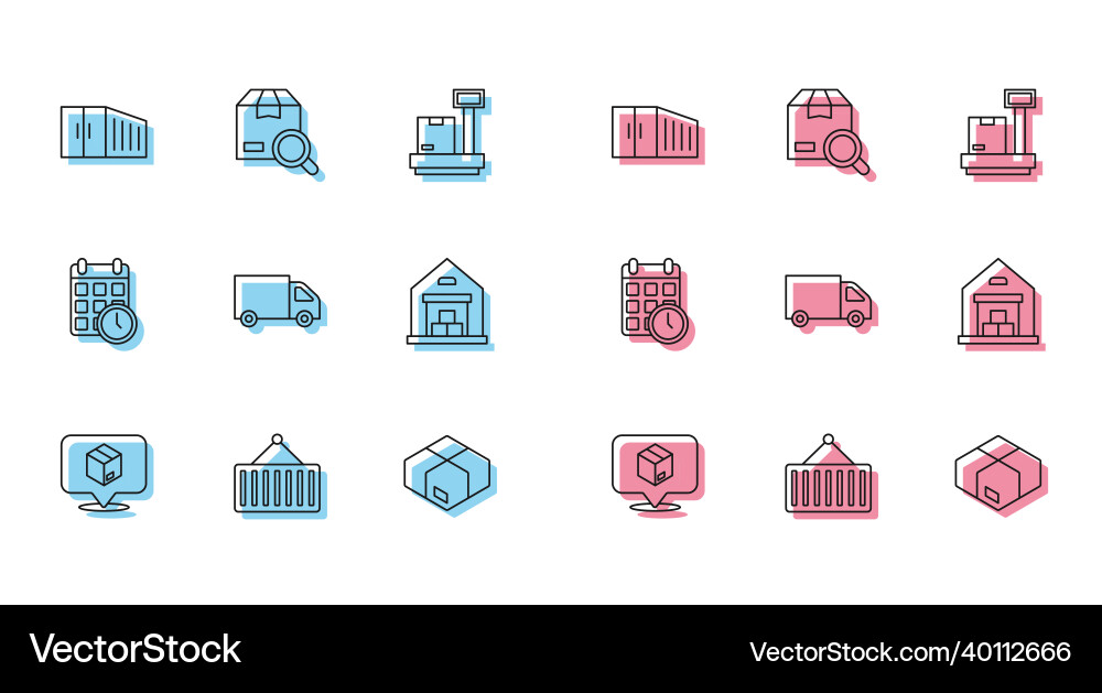 Set line location with cardboard box container Set line location with cardboard box container Vector Image
