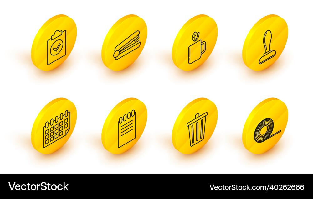 Set line scotch trash can notebook calendar Set line scotch trash can notebook calendar vector image