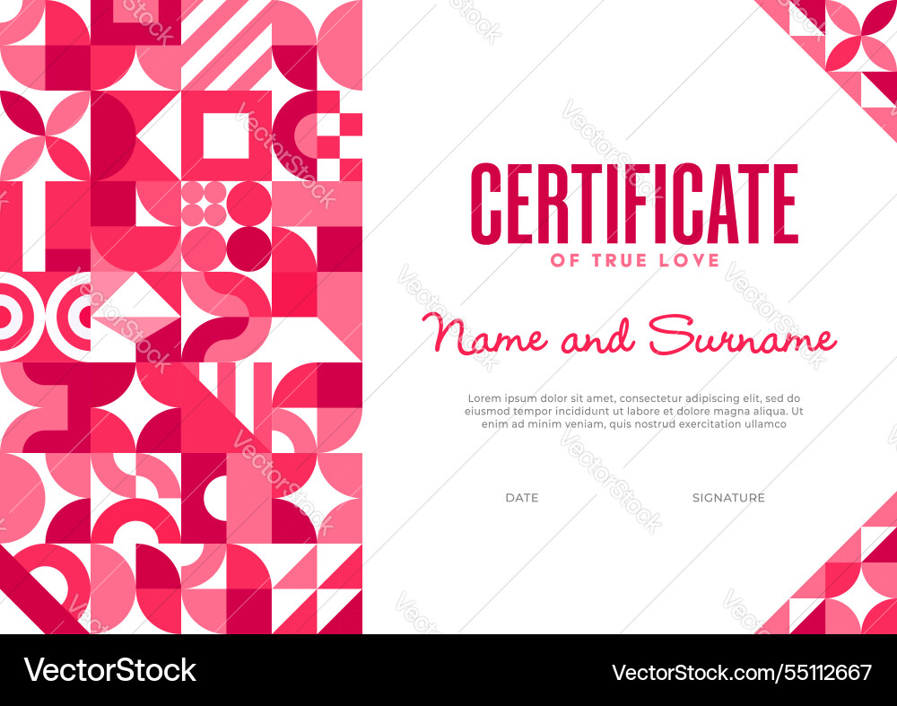 Certificate with valentines day geometric patterns Certificate with valentines day geometric patterns vector image