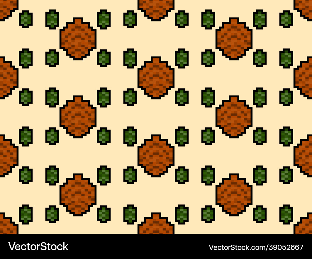 Fir-tree cone seamless pattern in pixel art style Fir-tree cone seamless pattern in pixel art style vector image