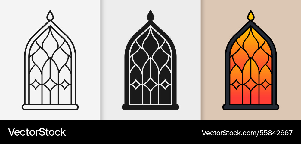 Islamic window outline and silhouette icon set Islamic window outline and silhouette icon set vector image
