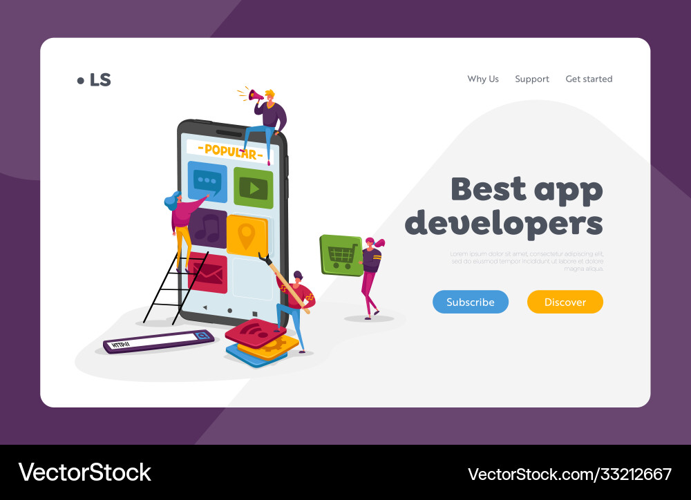 Mobile app development landing page template tiny Mobile app development landing page template tiny vector image