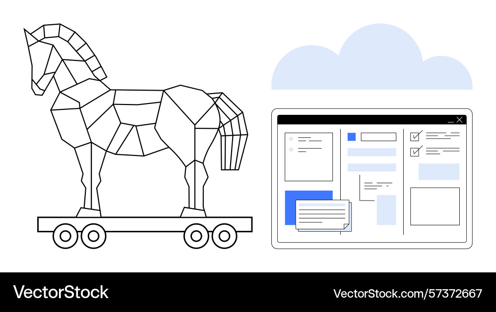 Trojan horse next to cloud computing interface Trojan horse next to cloud computing interface vector image