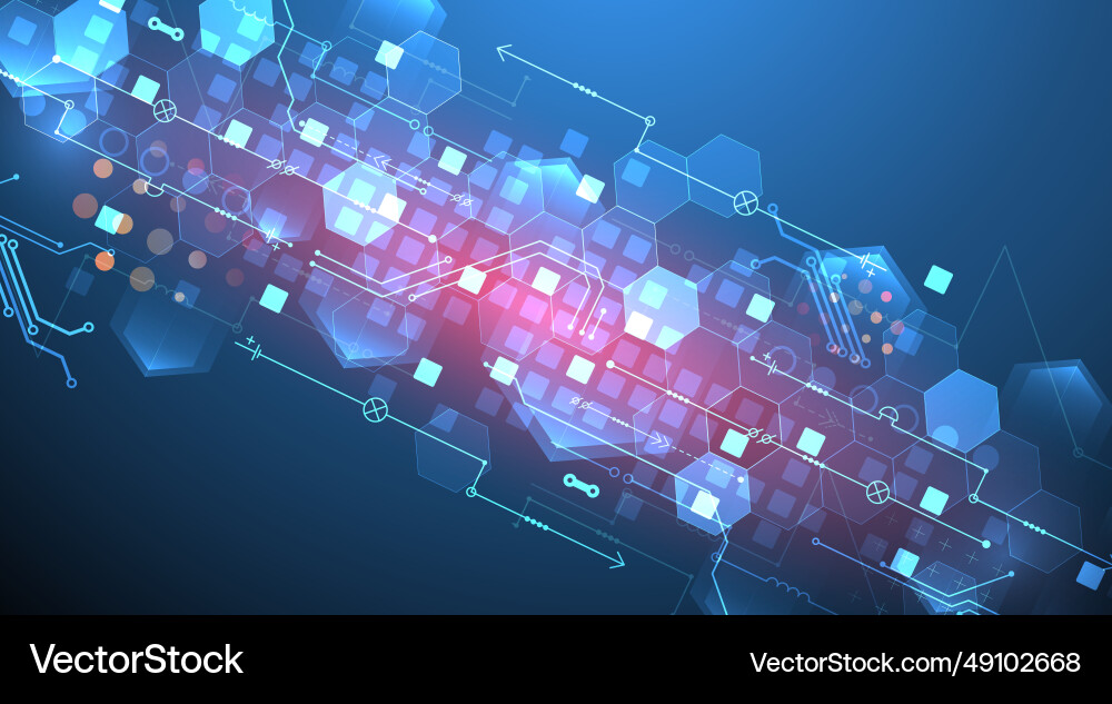 Abstract circuit board and hexagons on gradient Vector Image