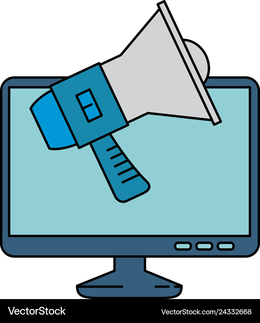 Computer display with megaphone sound Computer display with megaphone sound Vector Image