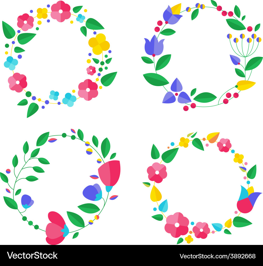 Floral frame collection set of cute retro flowers Vector Image