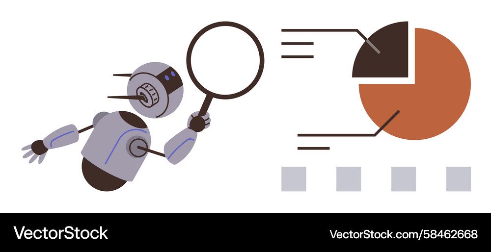 Robot Analyzing Data with Magnifying Glass Vector Image