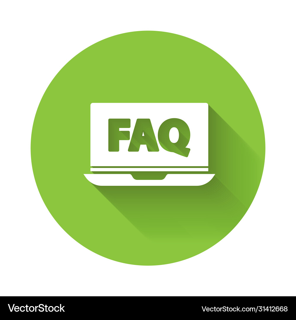 White laptop and faq icon isolated with long White laptop and faq icon isolated with long vector image