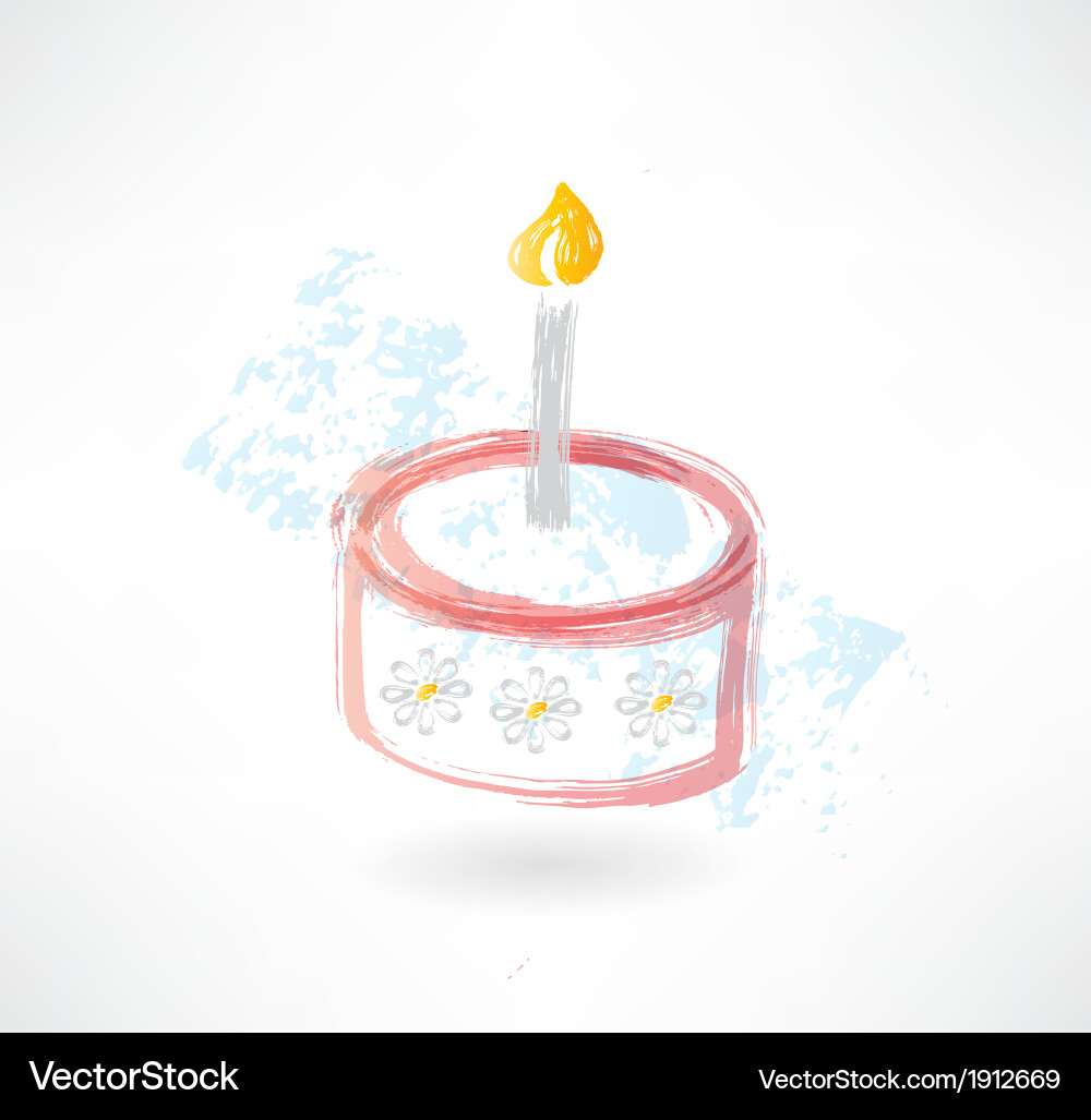 Cake with Candle - Grunge Icon Vector Image