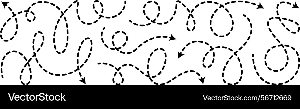 Dashed arrow squiggly line set curved Vector Image