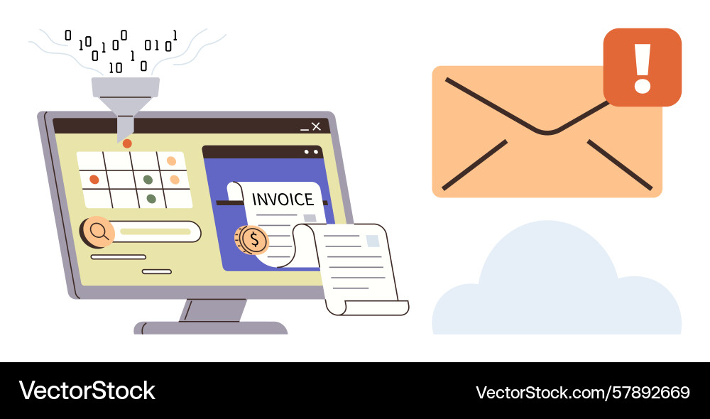 Digital invoice processing and email alerts vector image