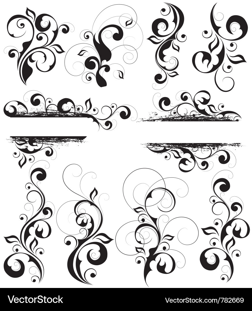 Elegant Black Flourish Elements vector image