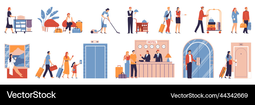Hotel flat set Royalty Free Vector Image - VectorStock